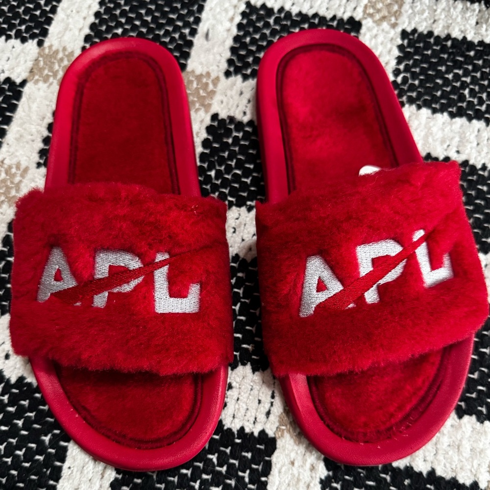 APL, ʙʀᴀɴᴅ ɴᴡᴛ ɪɴ ʙᴏx, Shearling Slide, Red|Silver, sɪᴢᴇ 6
